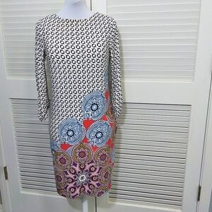 Chico's Dress Floral Border Print Pop Over Long Sleeve Sheath Womens X Small